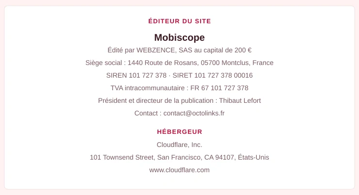 Coordonnées légales de l&rsquo;éditeur et de l&rsquo;hébergeur du site